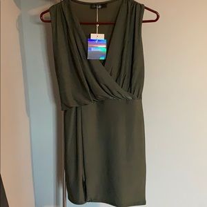 Misguided olive green drape neck dress